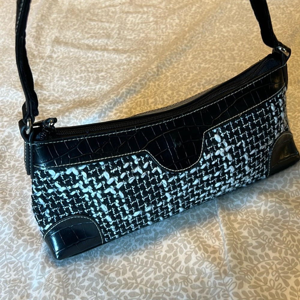 Black and white tweed purse